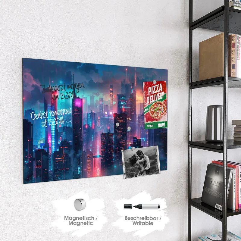 Magnettafel - Neon Skyline bei Nacht