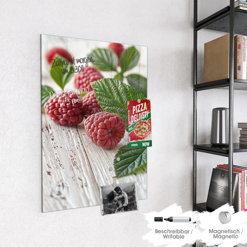 Magnettafel - Himbeeren auf Weiß