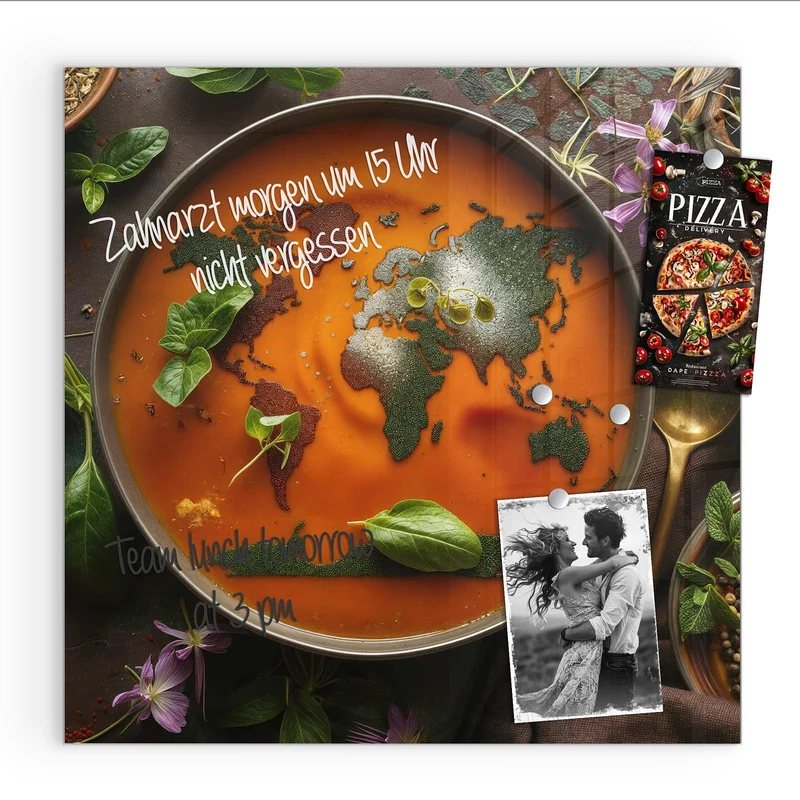 Magnettafel - Suppe mit Weltkarte