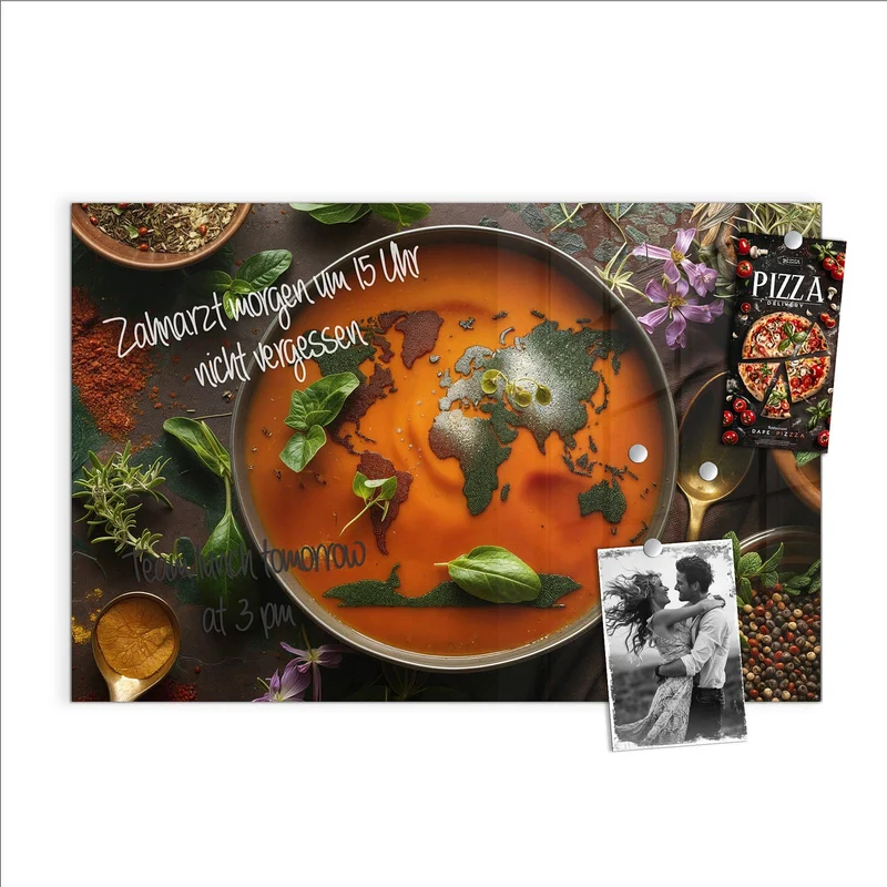 Magnettafel - Suppe mit Weltkarte