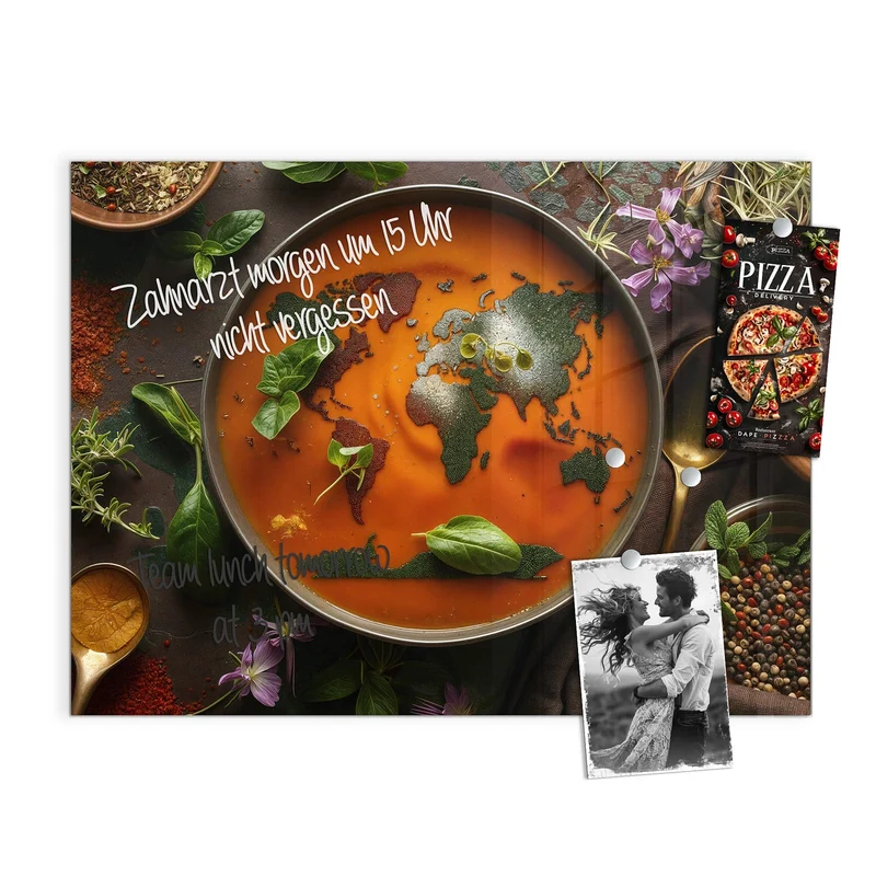 Magnettafel - Suppe mit Weltkarte