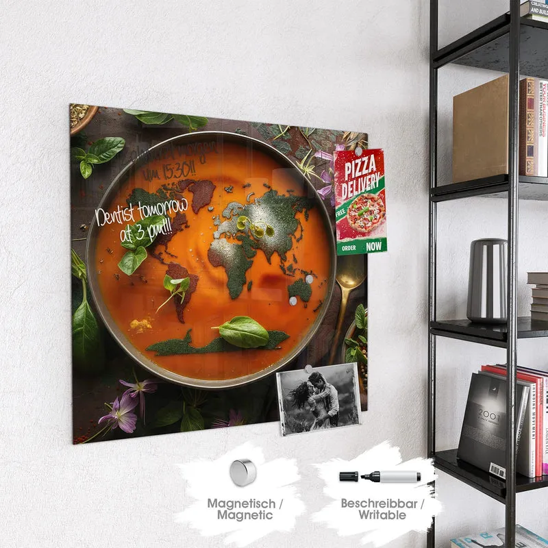 Magnettafel - Suppe mit Weltkarte