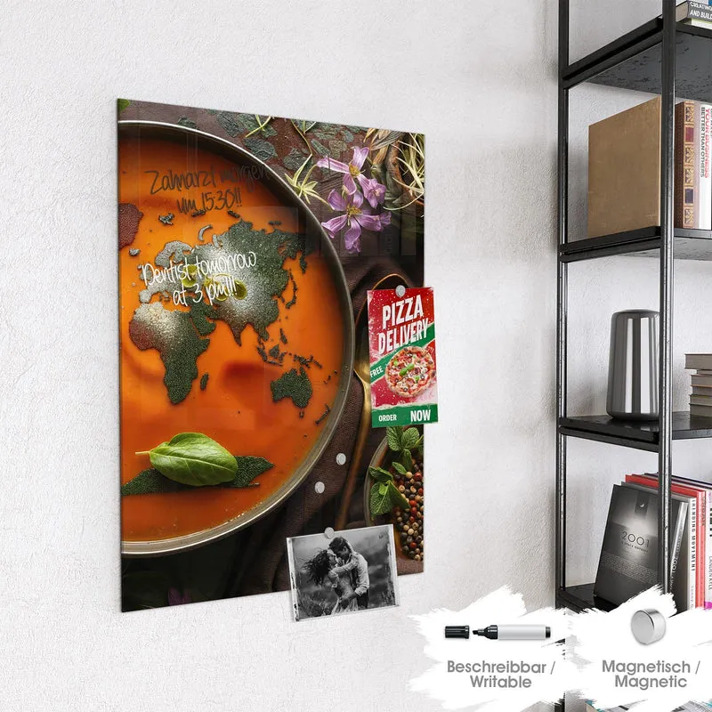 Magnettafel - Suppe mit Weltkarte