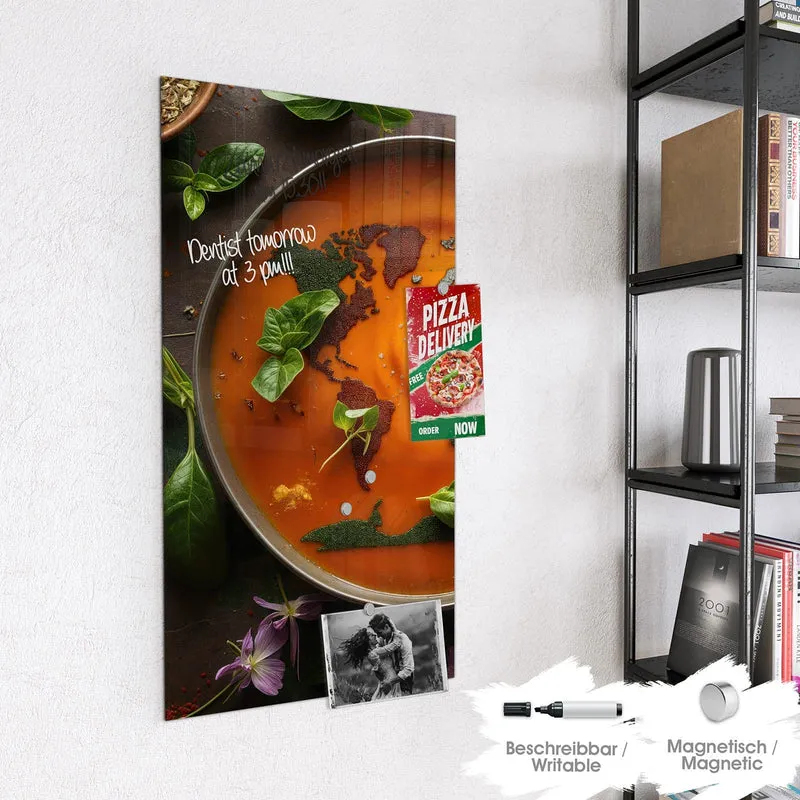 Magnettafel - Suppe mit Weltkarte