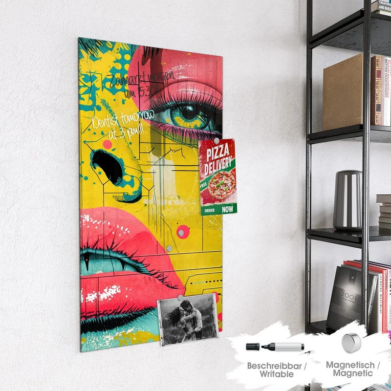 Magnettafel - Gesicht in Gelb und Pink