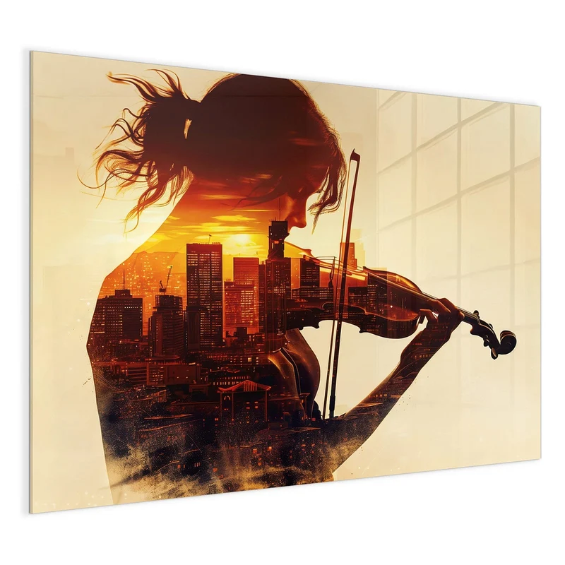Magnettafel - Geige vor Skyline