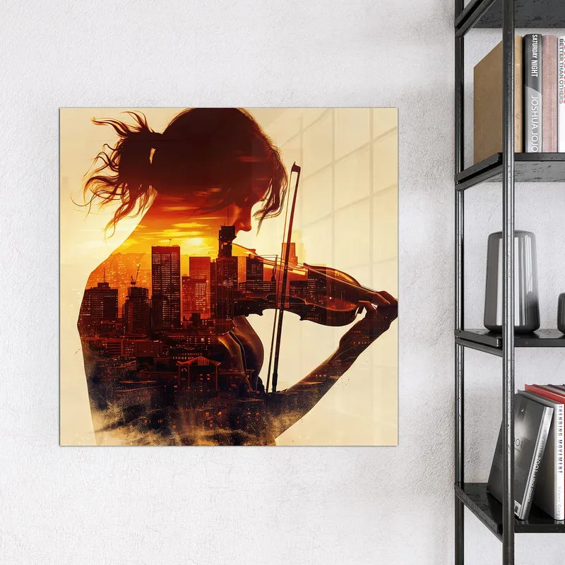 Magnettafel - Geige vor Skyline