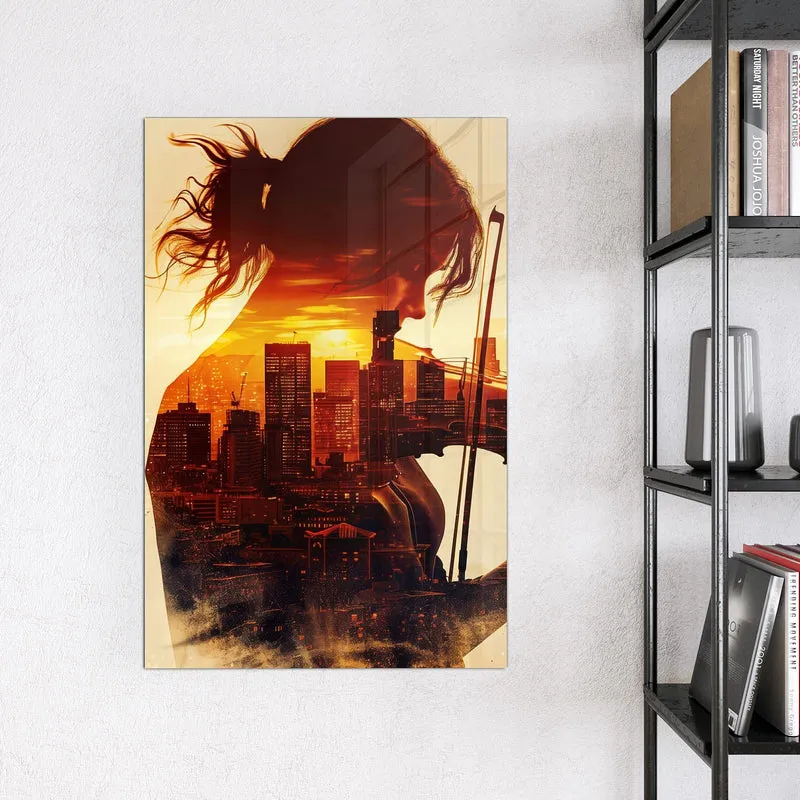 Magnettafel - Geige vor Skyline