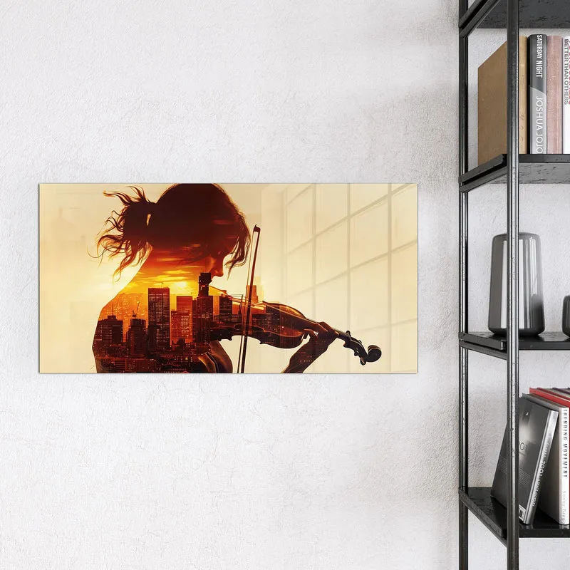 Magnettafel - Geige vor Skyline