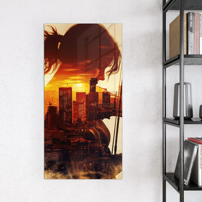Magnettafel - Geige vor Skyline