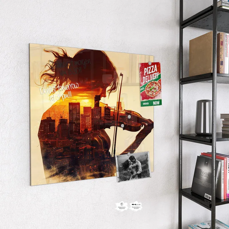 Magnettafel - Geige vor Skyline