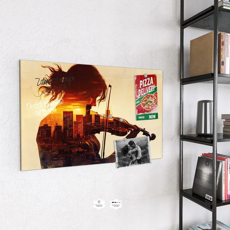 Magnettafel - Geige vor Skyline
