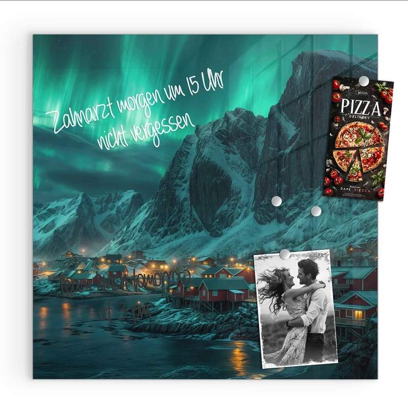 Magnettafel - Nordlichter über Fjord