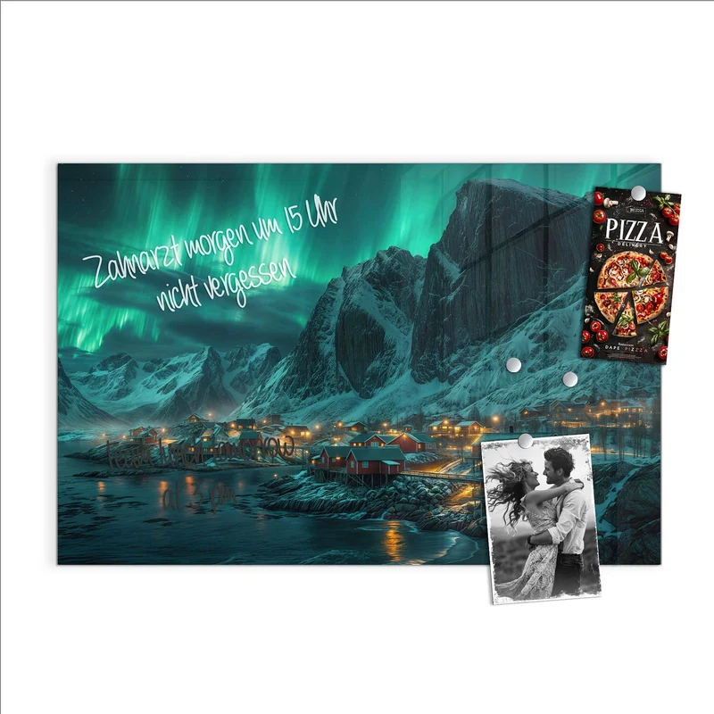 Magnettafel - Nordlichter über Fjord