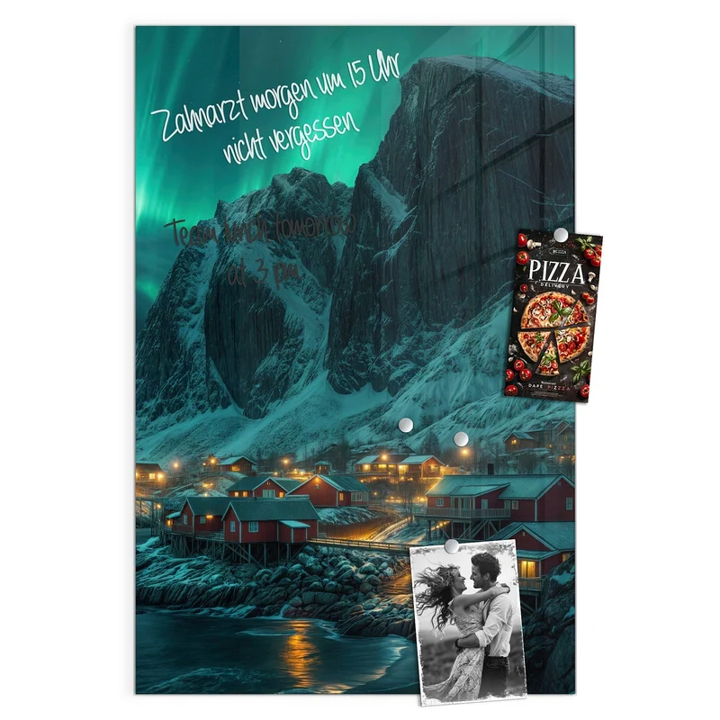 Magnettafel - Nordlichter über Fjord