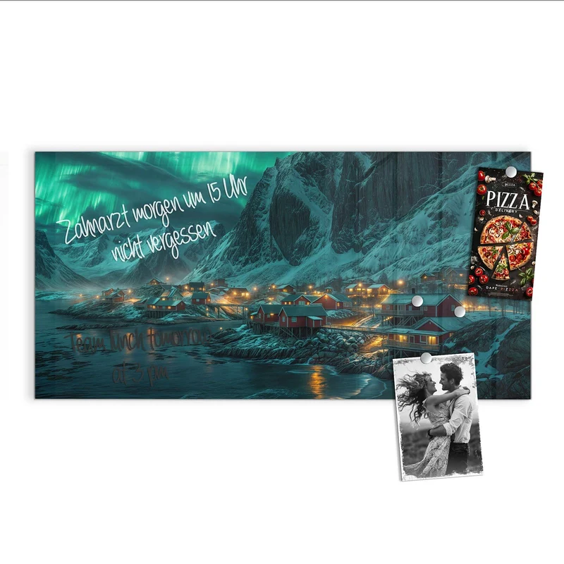 Magnettafel - Nordlichter über Fjord