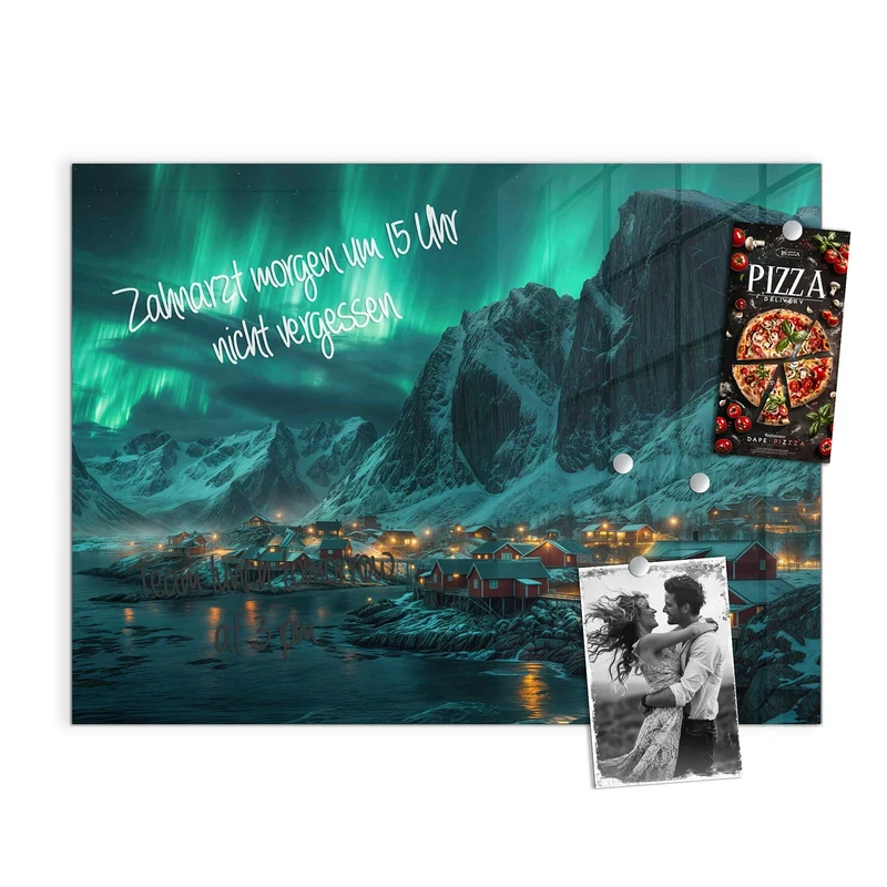 Magnettafel - Nordlichter über Fjord