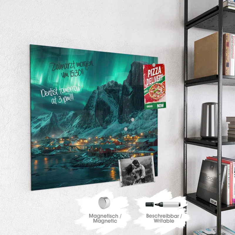 Magnettafel - Nordlichter über Fjord