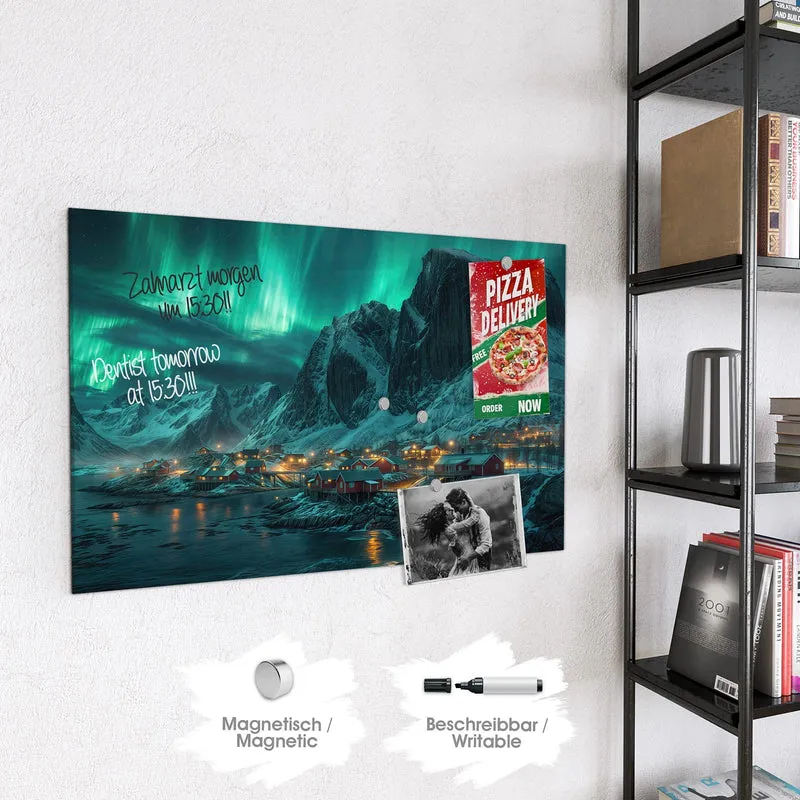 Magnettafel - Nordlichter über Fjord