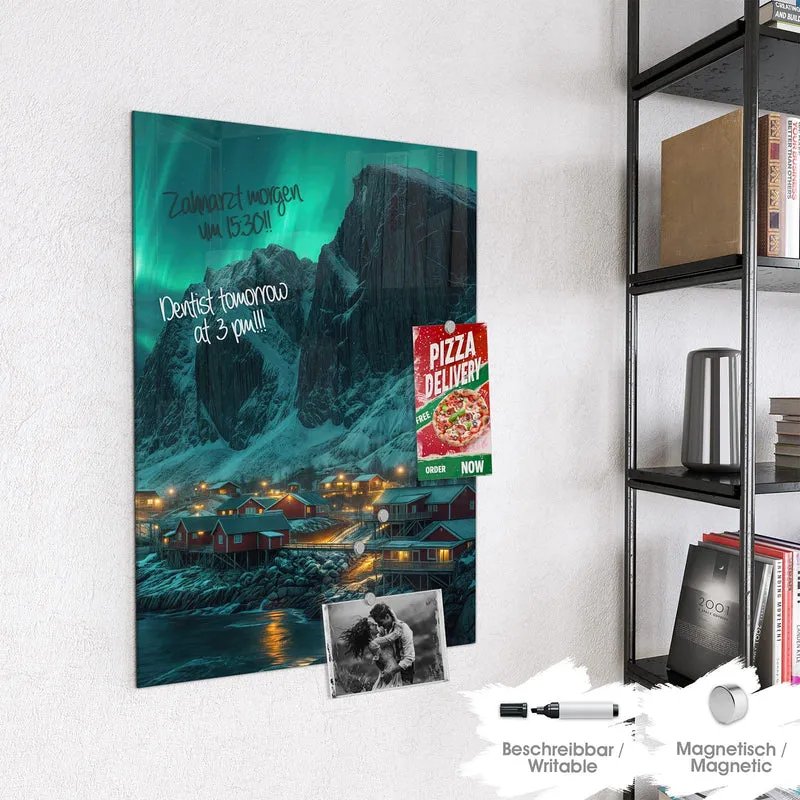 Magnettafel - Nordlichter über Fjord