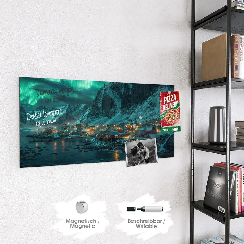 Magnettafel - Nordlichter über Fjord