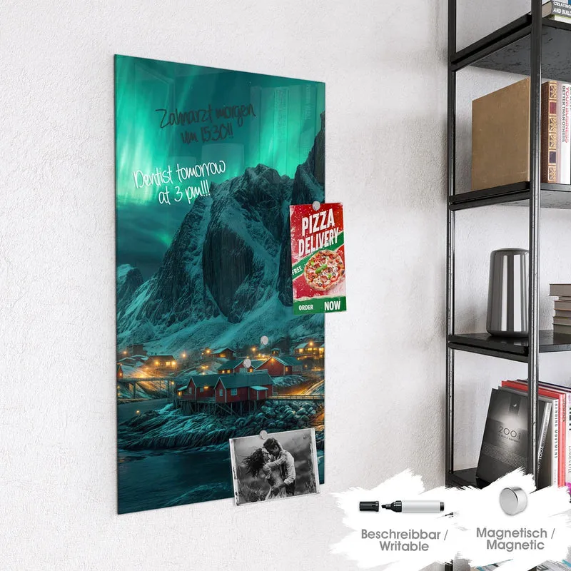 Magnettafel - Nordlichter über Fjord