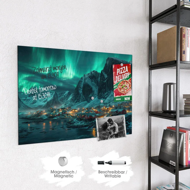 Magnettafel - Nordlichter über Fjord