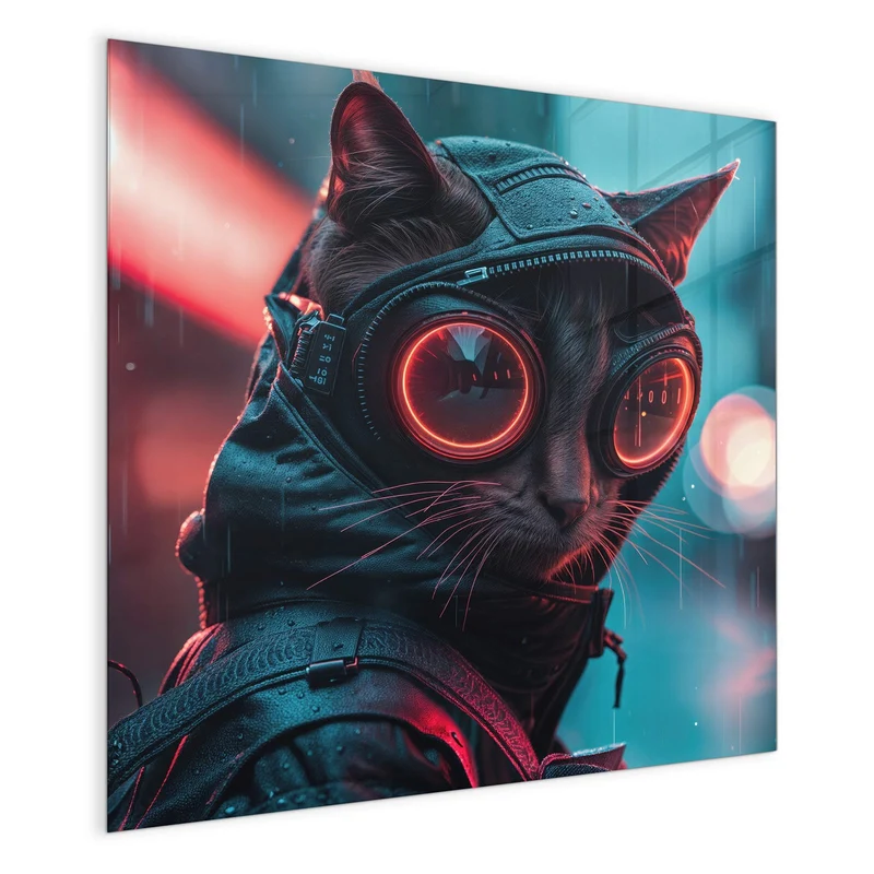 Magnettafel - Katze im Neonregen