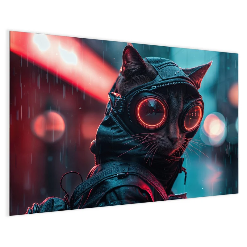 Magnettafel - Katze im Neonregen