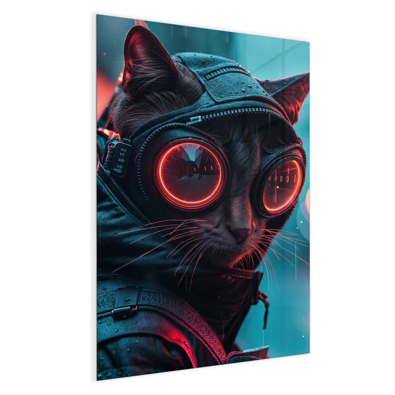 Magnettafel - Katze im Neonregen