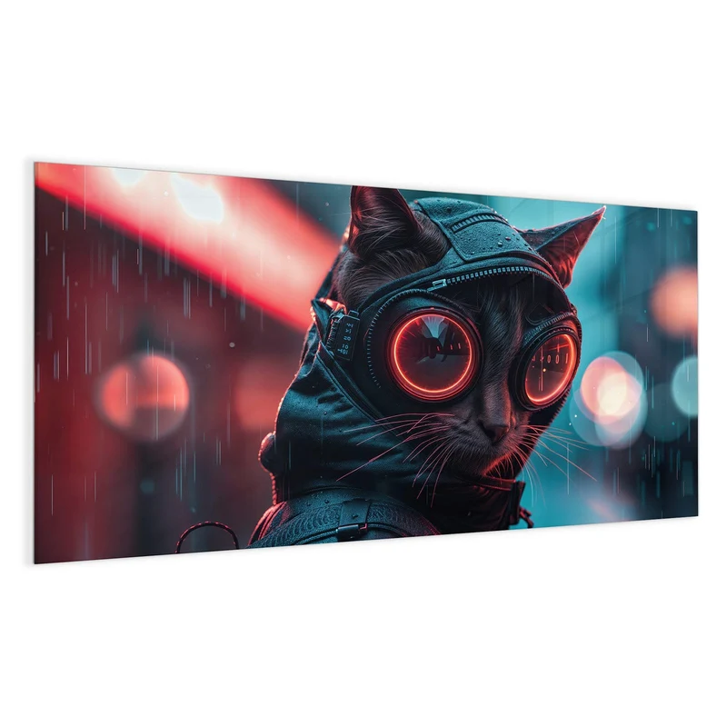 Magnettafel - Katze im Neonregen