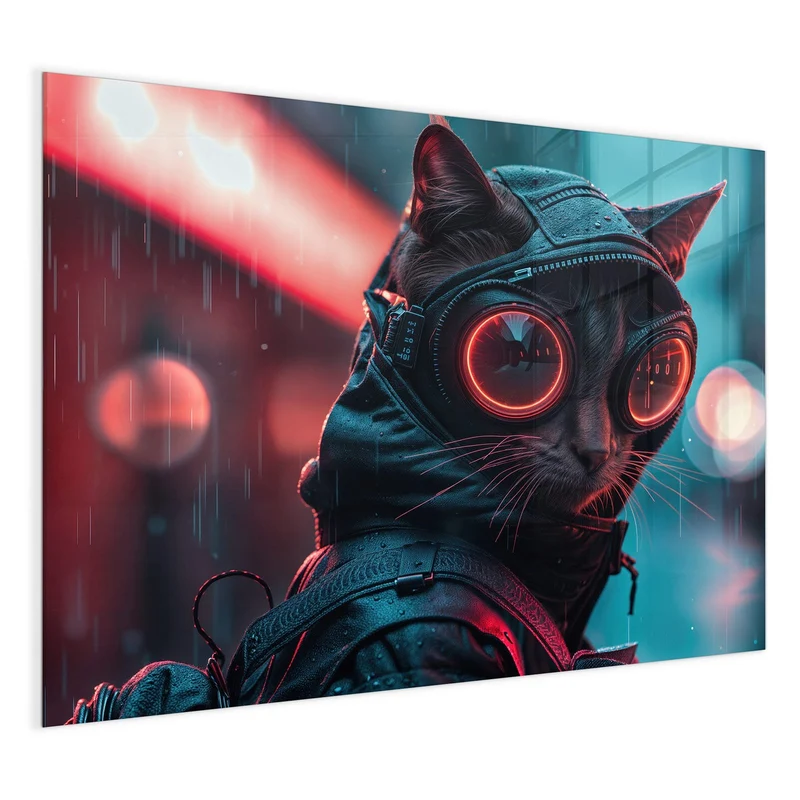 Magnettafel - Katze im Neonregen
