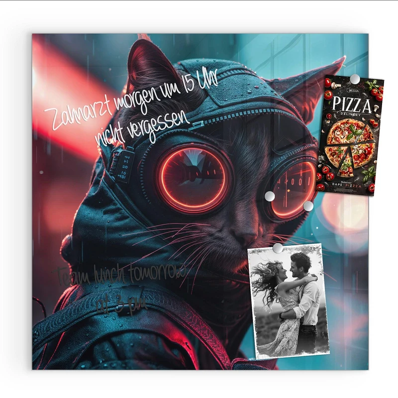 Magnettafel - Katze im Neonregen
