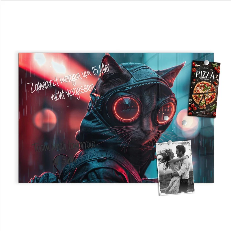 Magnettafel - Katze im Neonregen