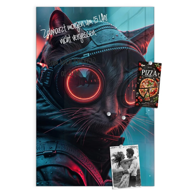 Magnettafel - Katze im Neonregen