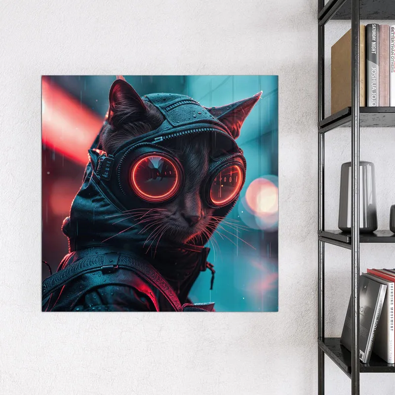 Magnettafel - Katze im Neonregen