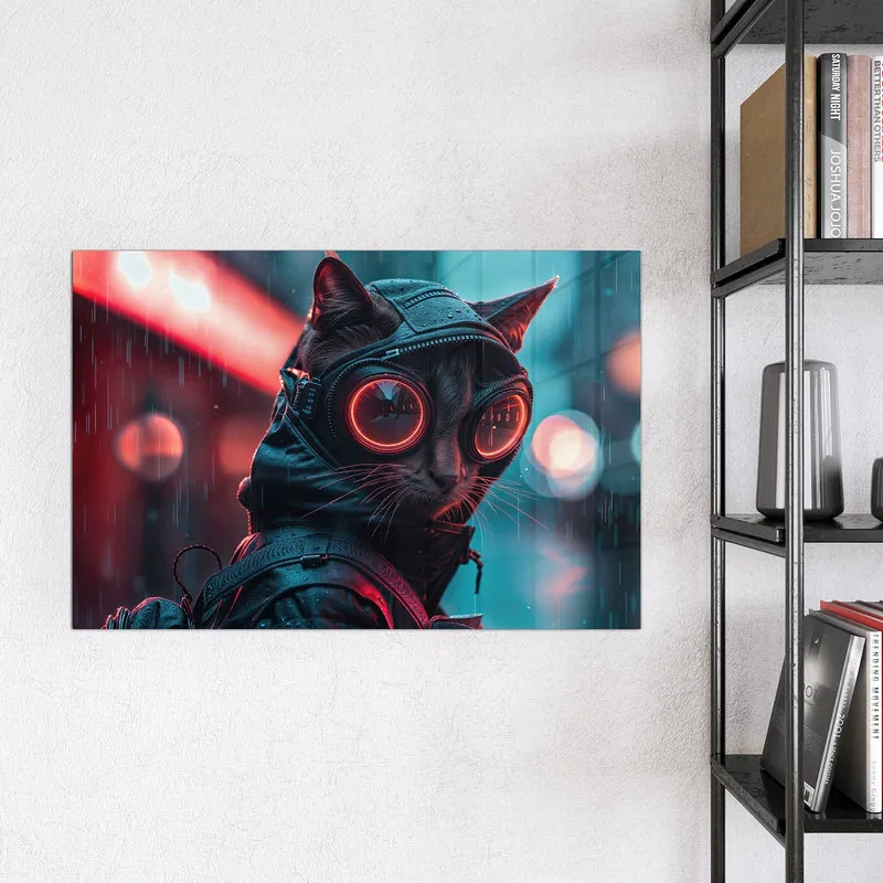 Magnettafel - Katze im Neonregen