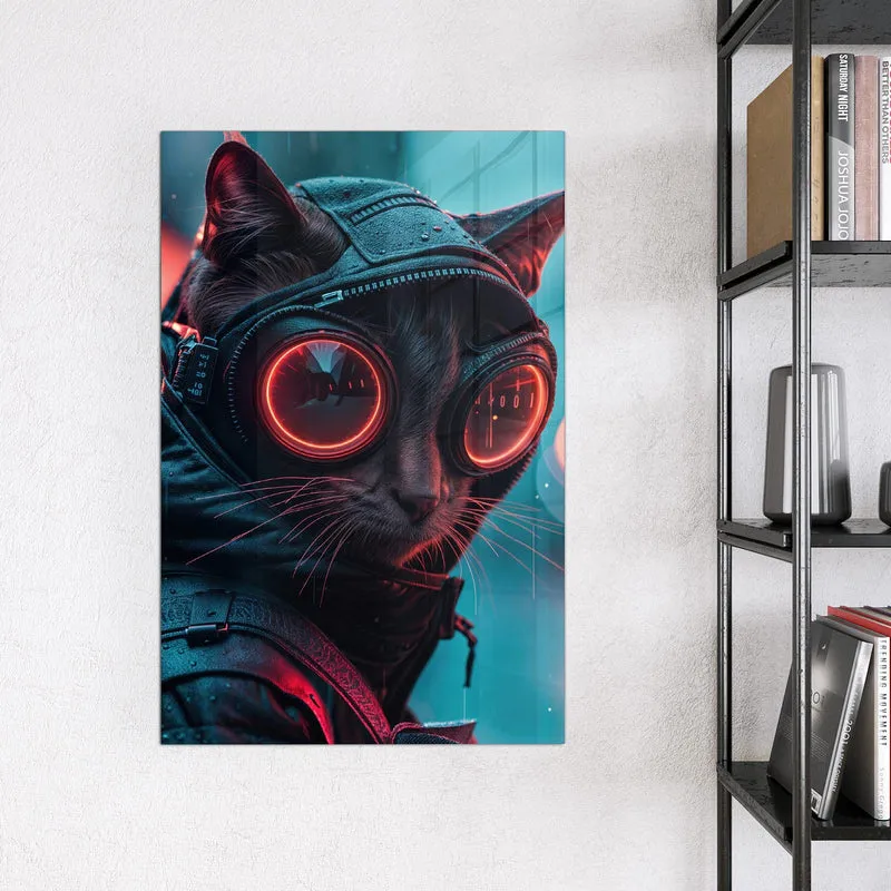 Magnettafel - Katze im Neonregen