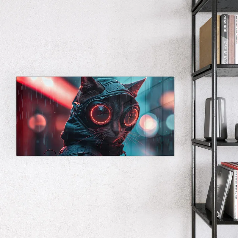 Magnettafel - Katze im Neonregen