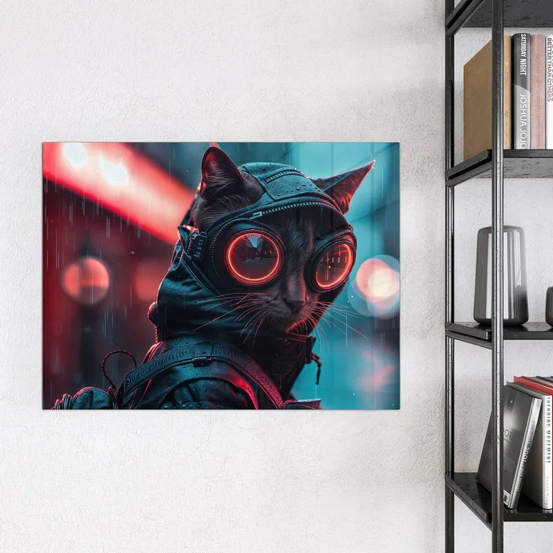 Magnettafel - Katze im Neonregen