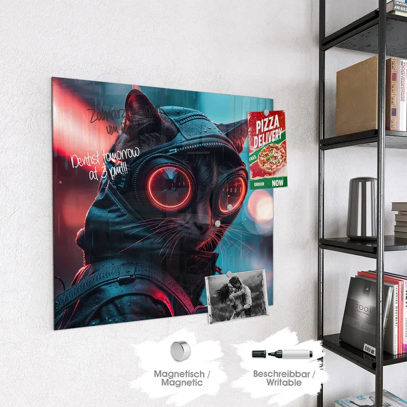 Magnettafel - Katze im Neonregen