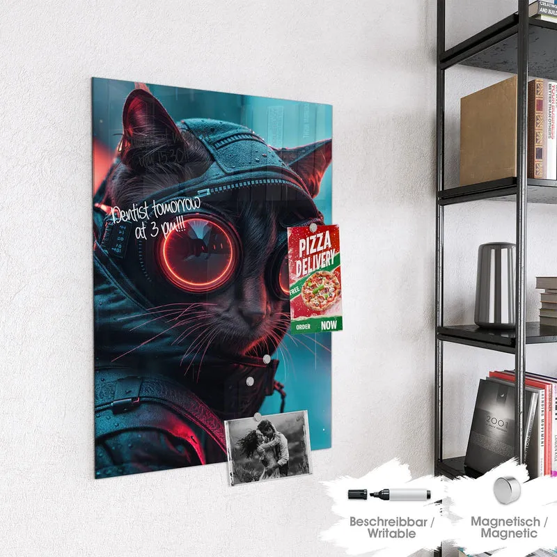 Magnettafel - Katze im Neonregen