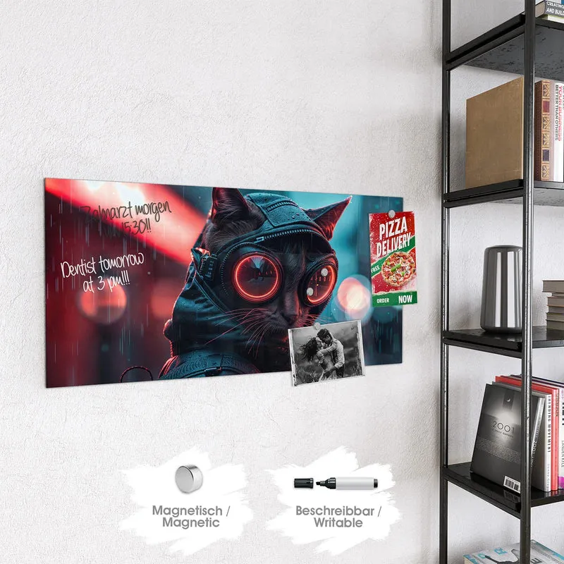 Magnettafel - Katze im Neonregen