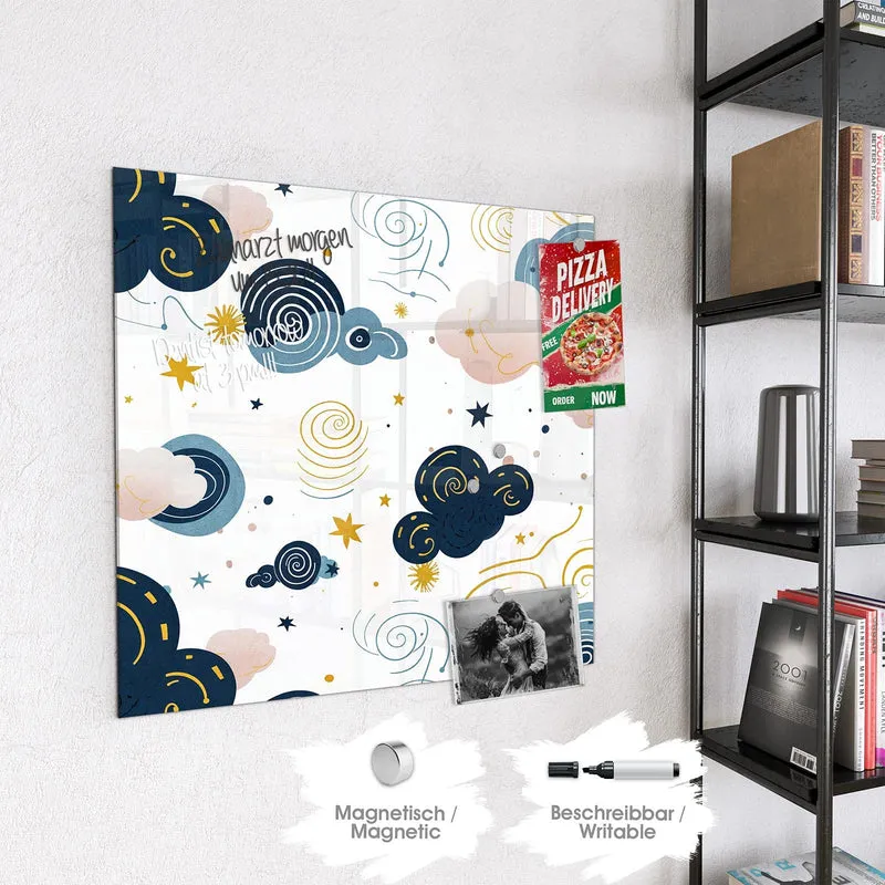Magnettafel - Blaue Wolken und Sterne