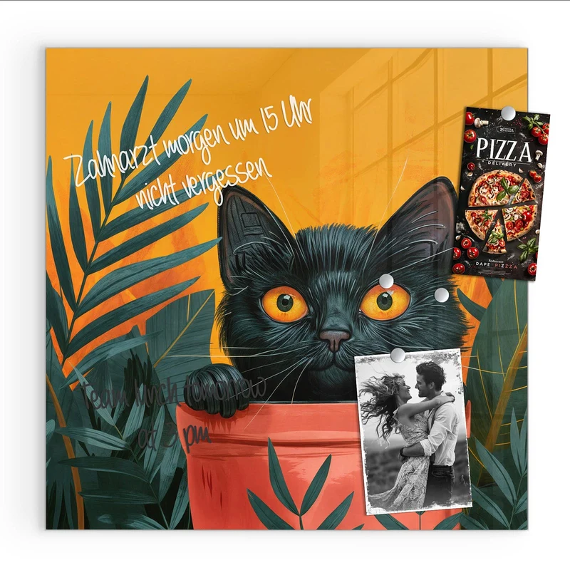 Magnettafel - Katze im Blumentopf