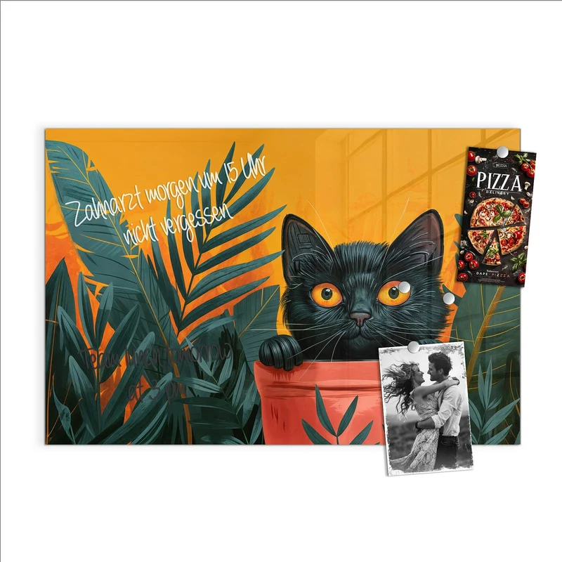 Magnettafel - Katze im Blumentopf