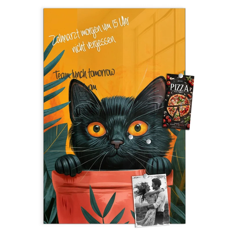 Magnettafel - Katze im Blumentopf