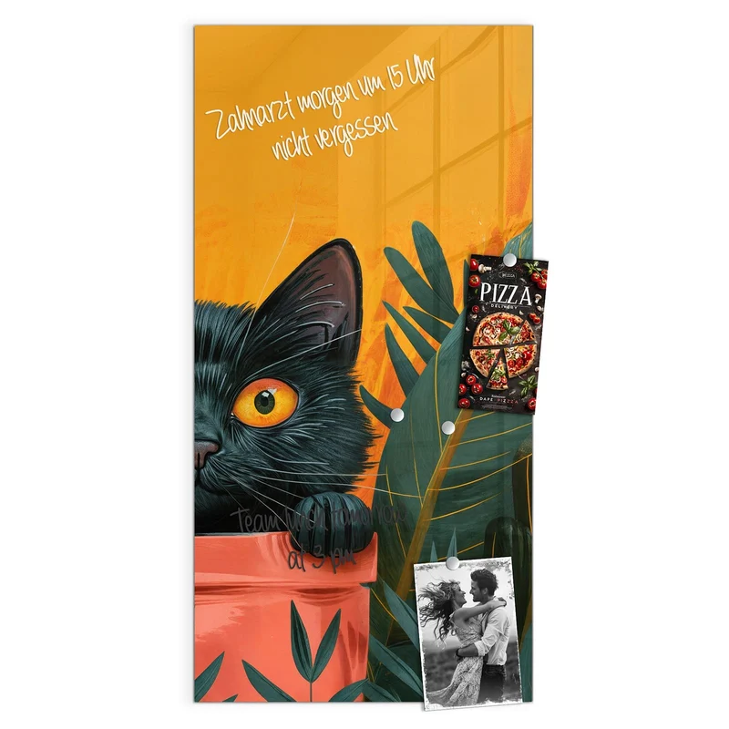 Magnettafel - Katze im Blumentopf