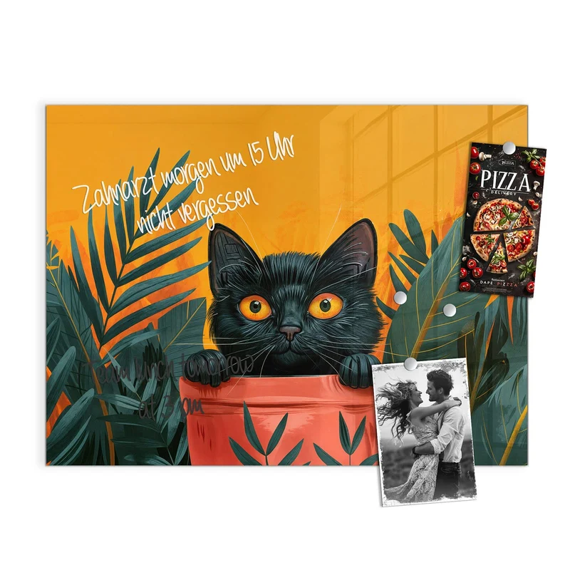 Magnettafel - Katze im Blumentopf
