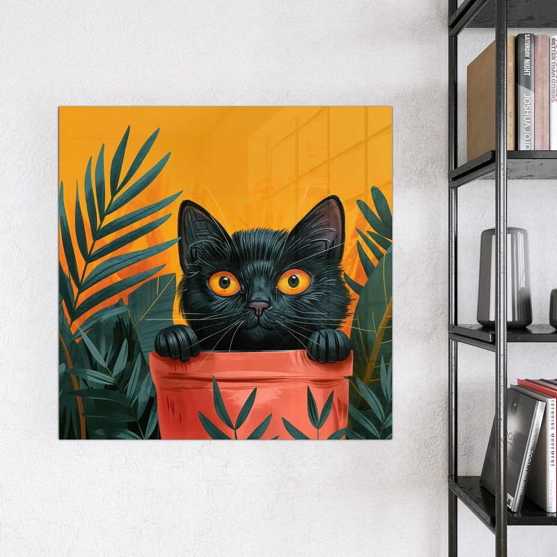 Magnettafel - Katze im Blumentopf
